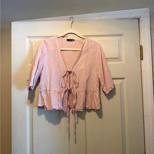 Elegant Blush Tie-Front Blouse